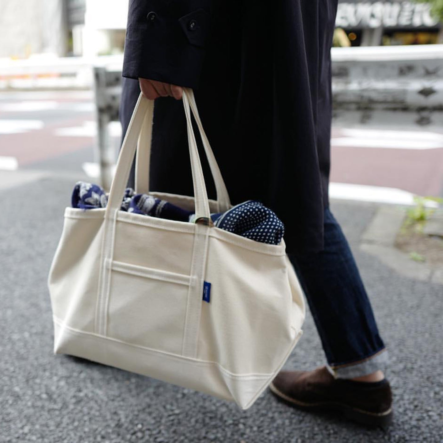 Classic Canvas Tote L-Size Kinari×Navy